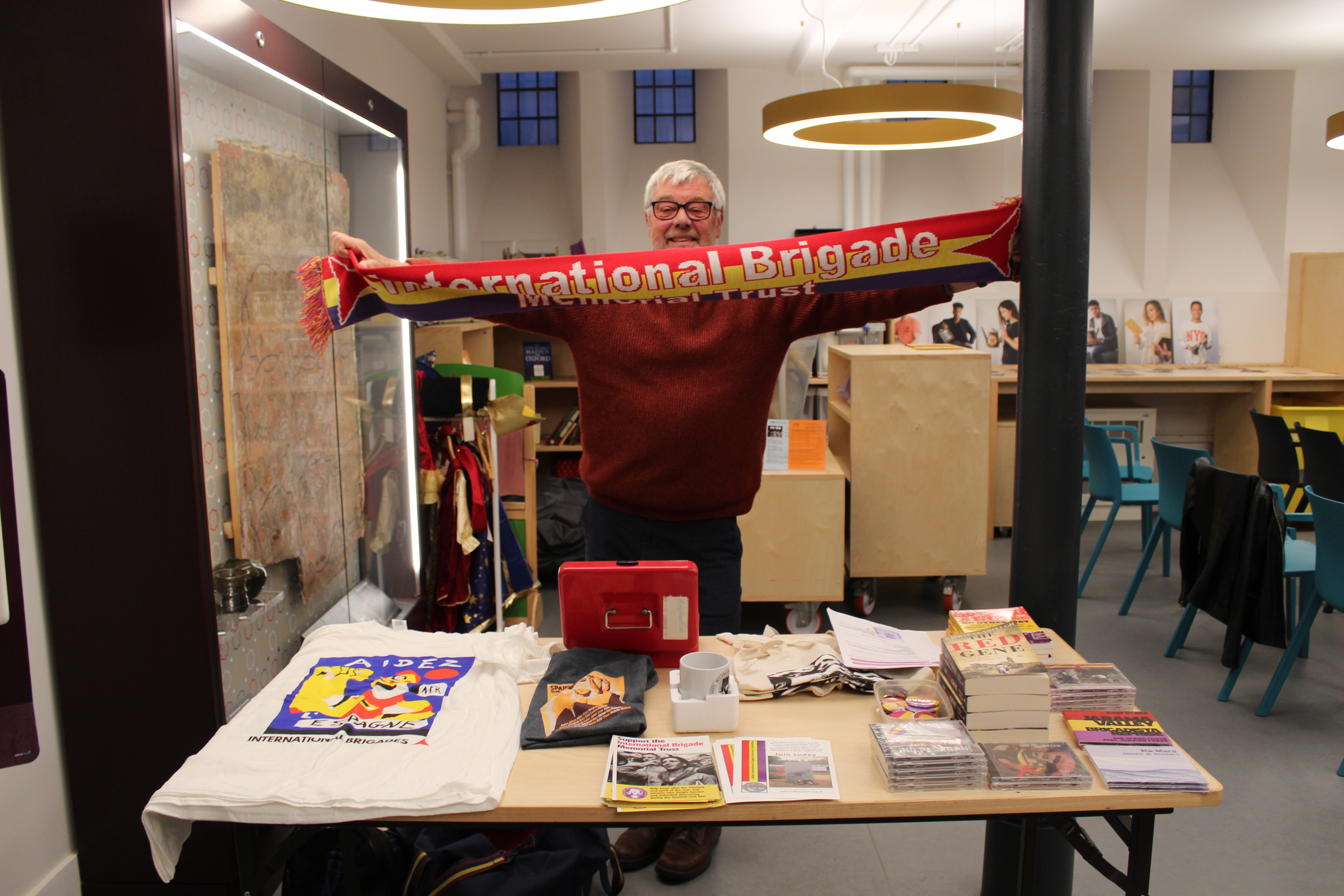 Professor Gary Lock, a supporter of the Oxfordshire International Brigade Memorial Committee, selling books at the event.